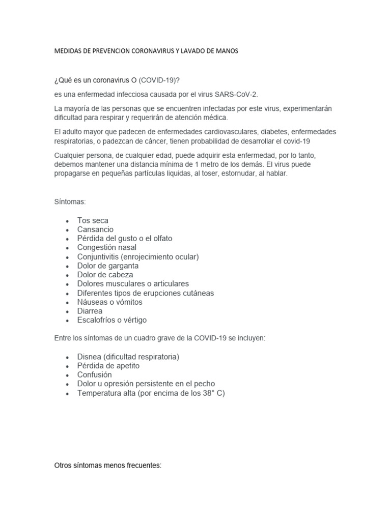 Medidas de Prevencion Coronavirus y Lavado de Manos | PDF | Lavado de ...