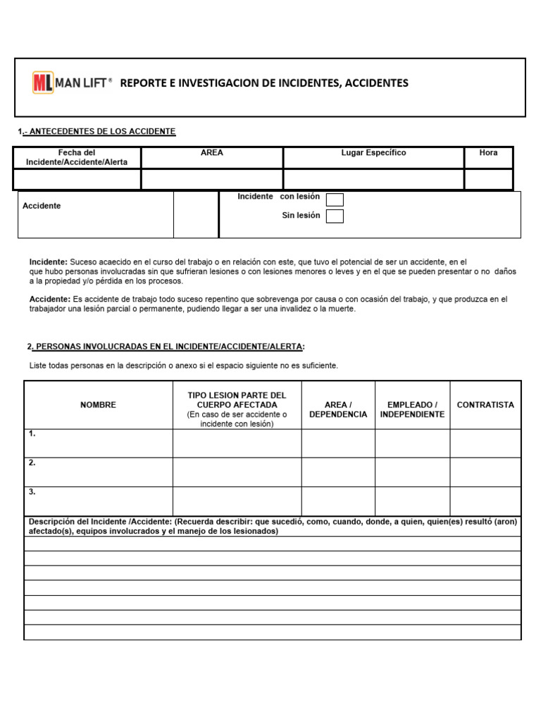 Informe de Incidentes y Accidentes Laborales | PDF