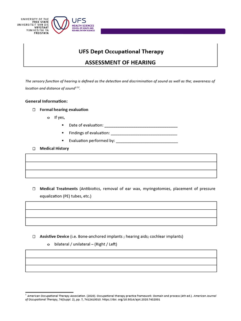 Hearing Assessment in Occupational Therapy | PDF | Hearing Loss | Hearing