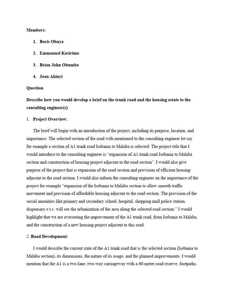 Describe How You Would Develop A Brief On The Trunk Road and The ...