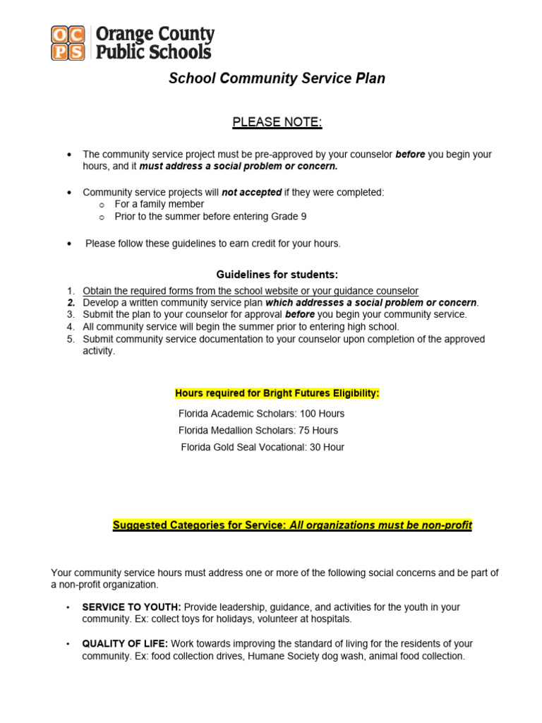 Florida Community Service Guidelines | PDF