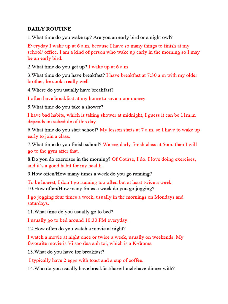 Daily Routine and Family Insights | PDF | Lunch | Leisure