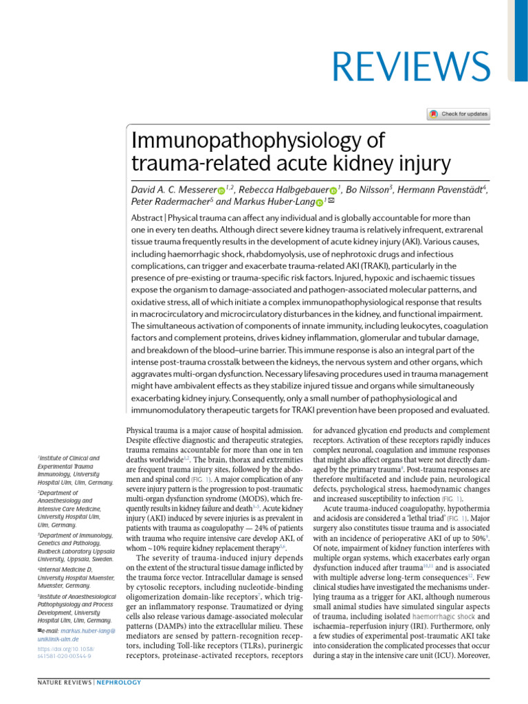 Immunopathophysiology of Trauma-Related Acute Kidney Injury | PDF ...