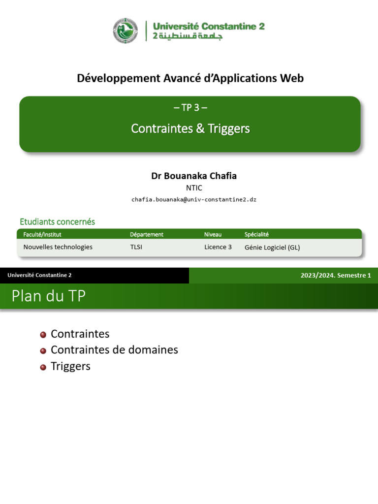 Contraintes et Triggers en SGBD | PDF | Gestion informatique ...