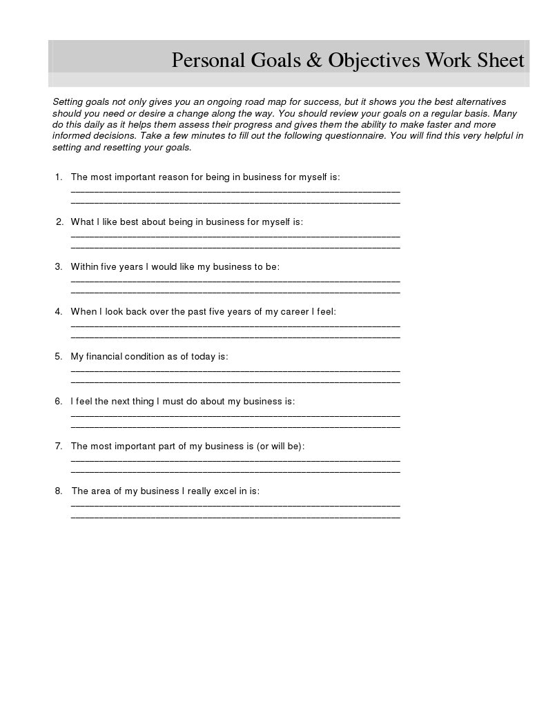 Personal Goals & Objectives Worksheet | PDF