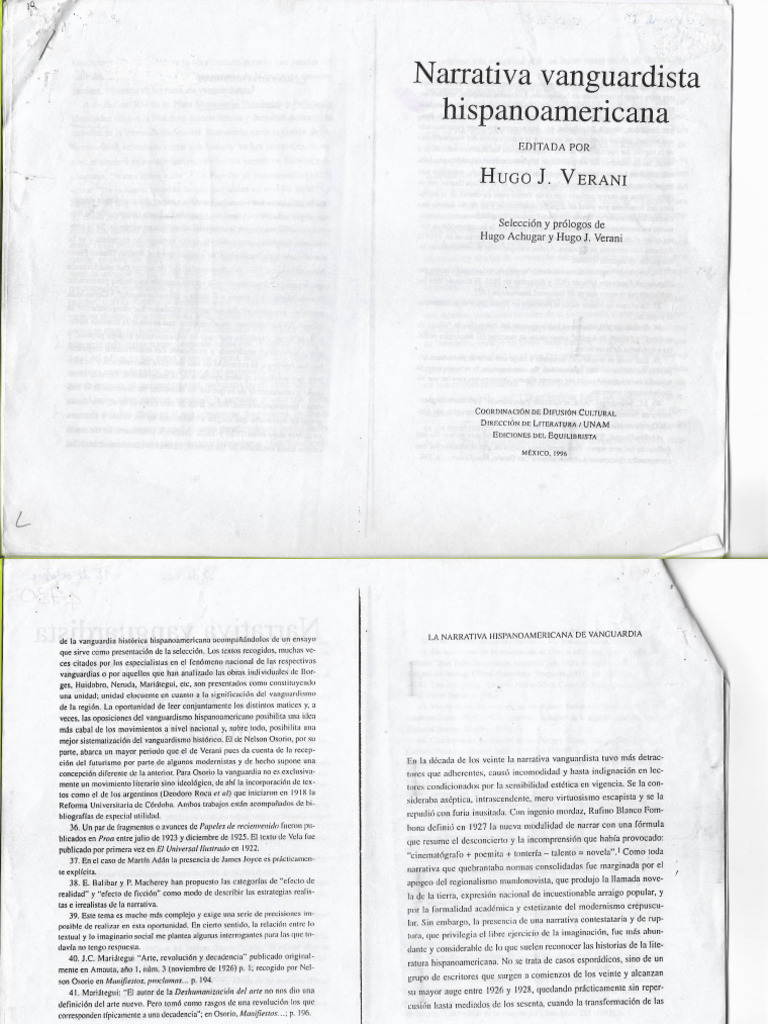 Verani La Narrativa Hispanoamericana de Vanguardia (Leer Hasta Pag 61 ...