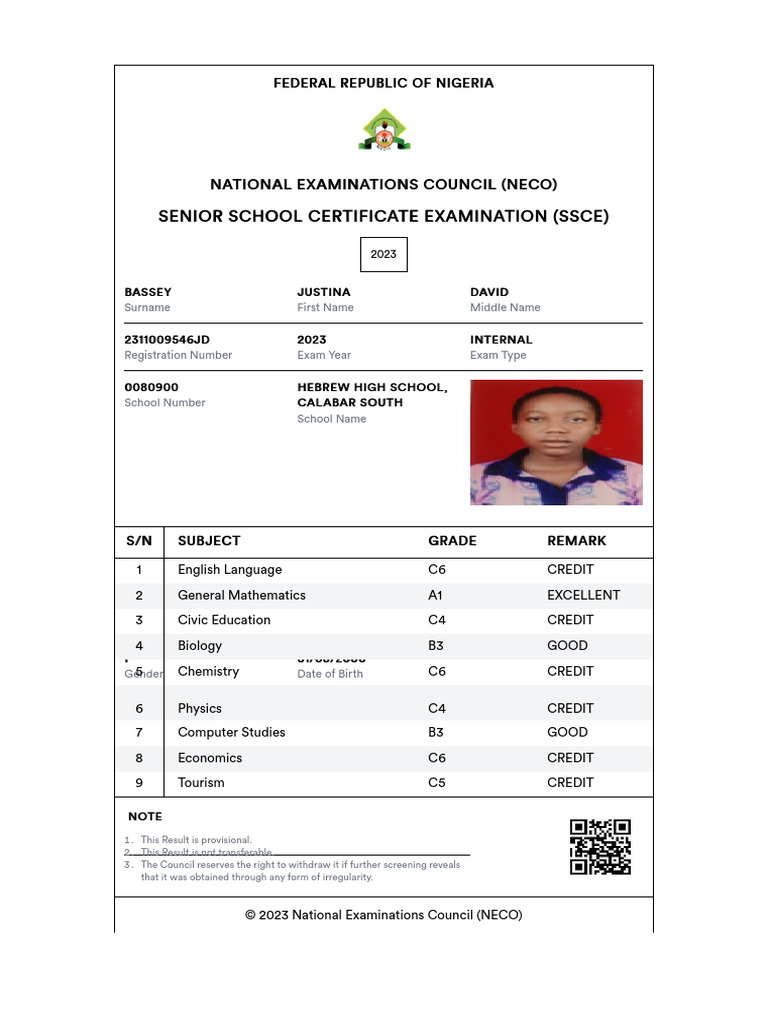 NECO Results Portal PDF