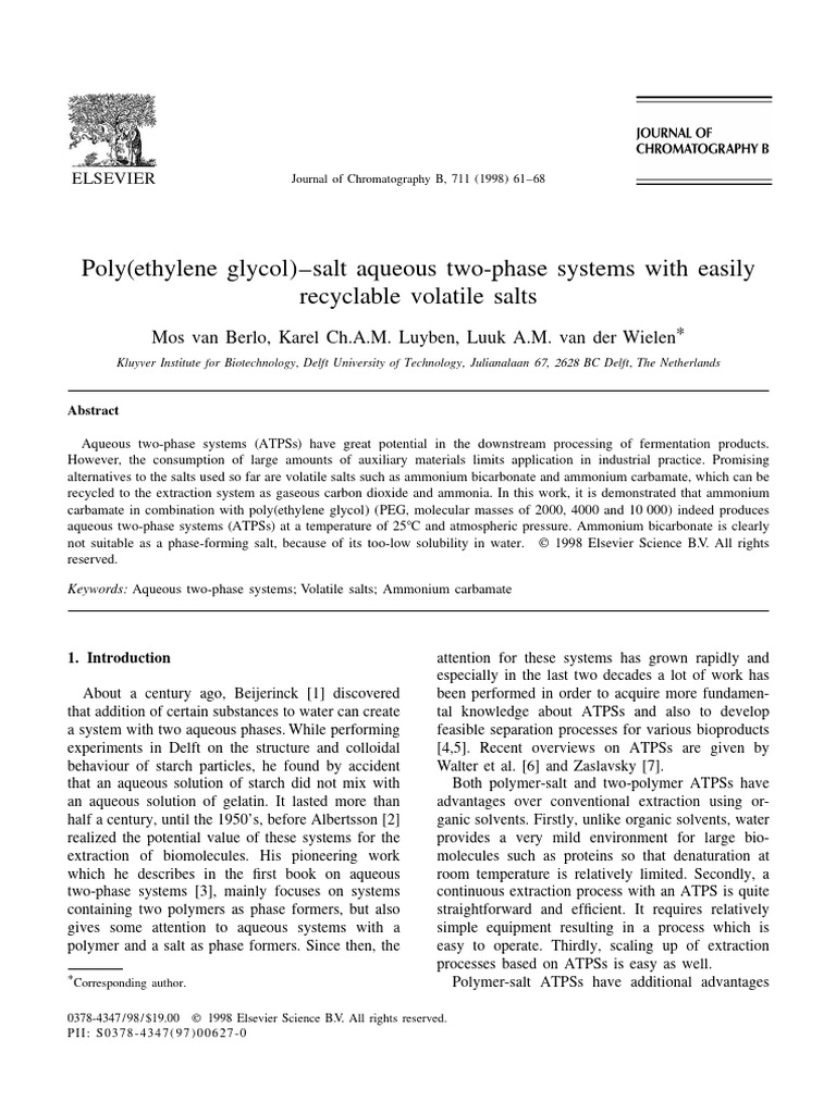 Volatile Salt Aqueous Two-Phase Systems | PDF | Total Organic Carbon ...