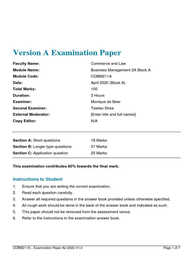 Business Management Exam Paper 2020 | PDF | Blackberry