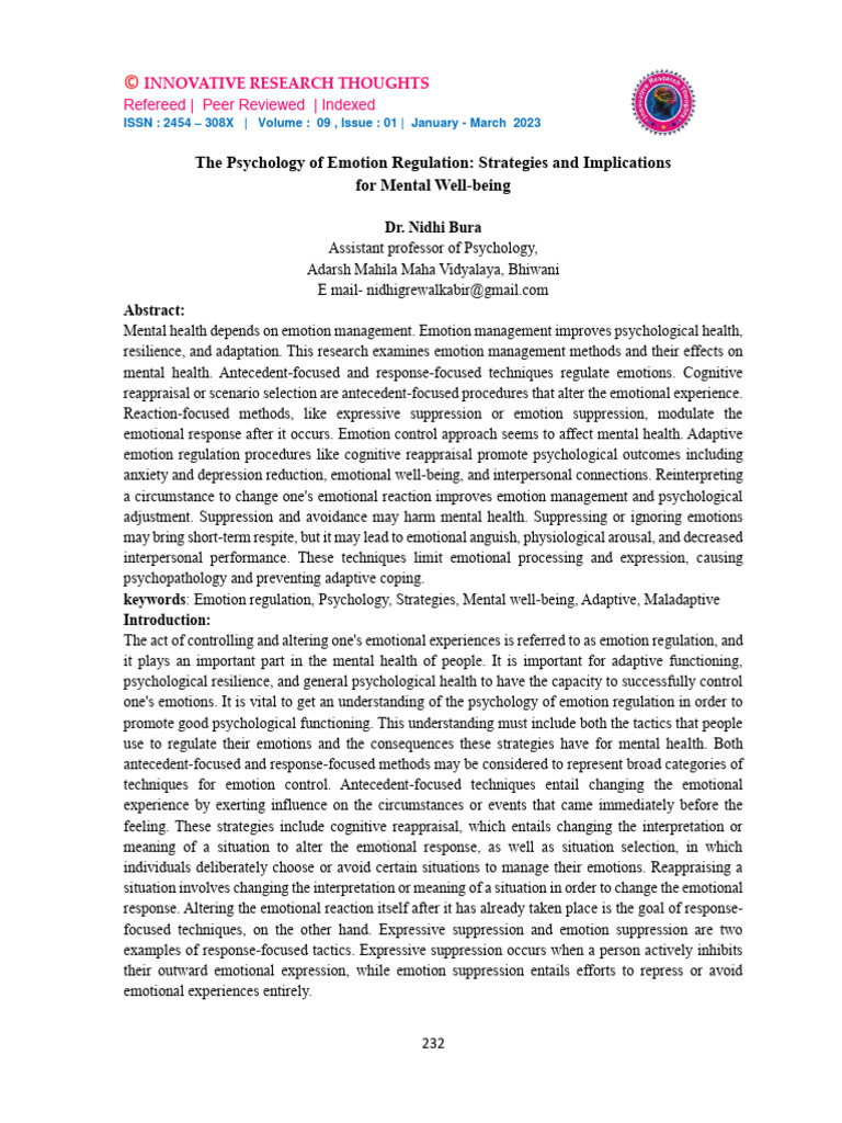 Emotion Regulation for Mental Health | PDF | Emotional Self Regulation ...
