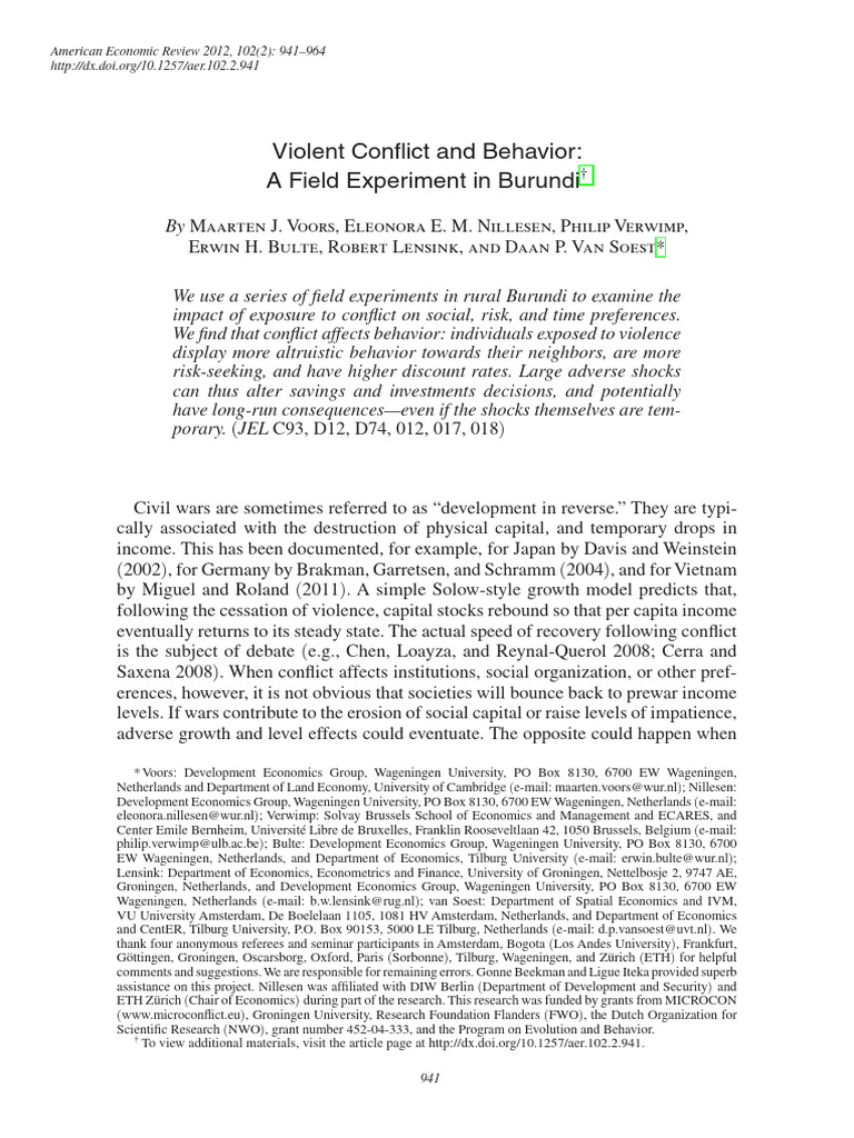 Violent Conflict and Behavior | PDF | Ordinary Least Squares | Hutu