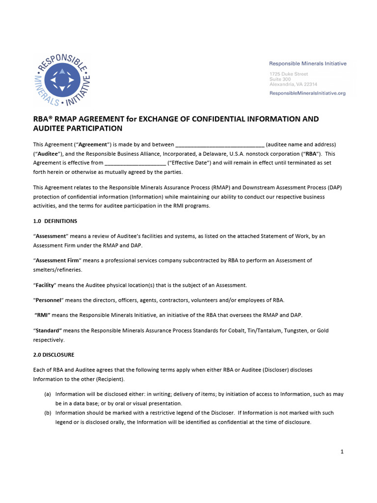 1 Acordo RBA RMAP para Troca de Informações Confidenciais e ...