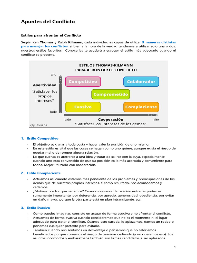 Estilos de Manejo de Conflictos | PDF | Conflicto (proceso) | Violencia