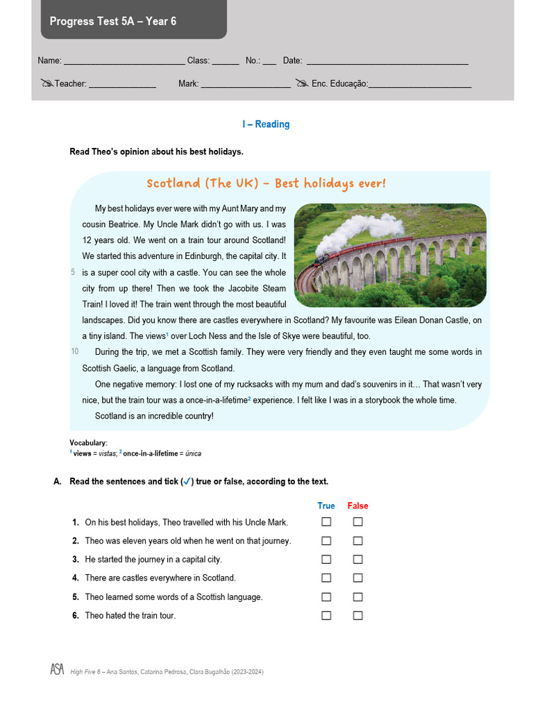 Test5 Year6 2023 2024 | PDF | Scotland