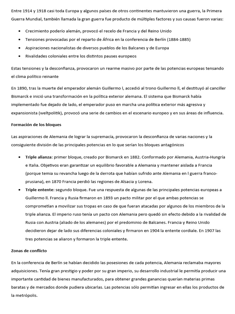 Causas y Conflictos de la Primera Guerra Mundial | PDF | imperio Alemán ...