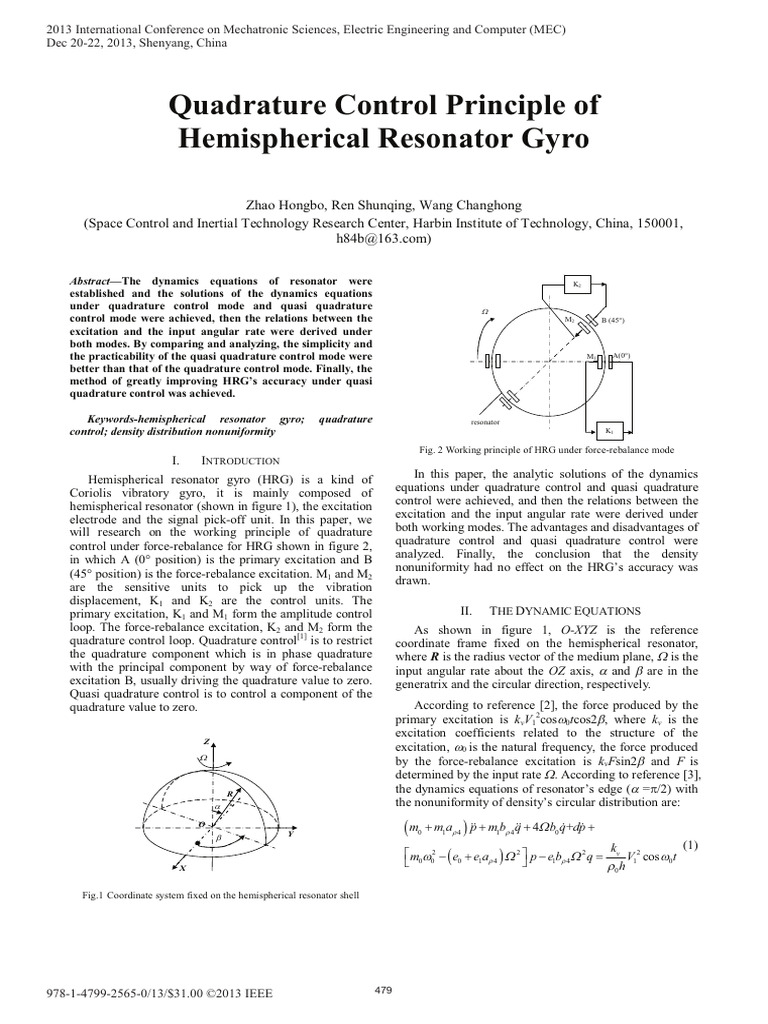 Quadrature Control in Hemispherical Gyros | PDF | Phase (Waves) | Gyroscope