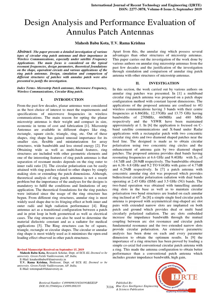 Design Analysis and Performance Evaluati | PDF | Antenna (Radio ...