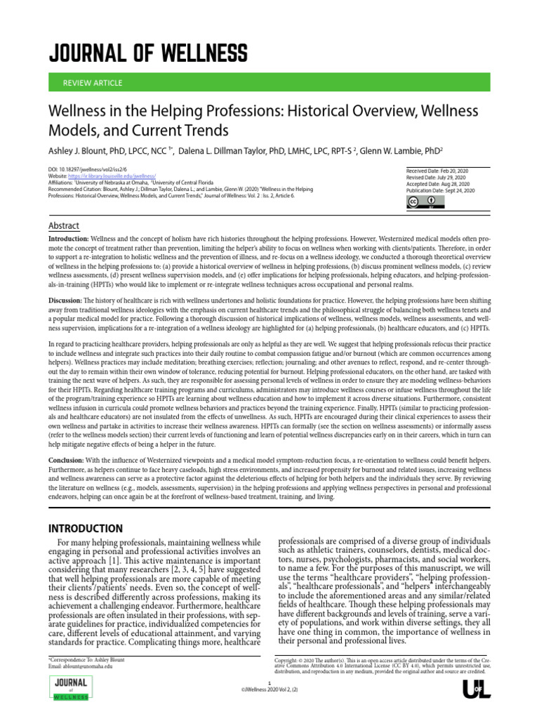 Wellness in Helping Professions | PDF | Psychology | Counseling Psychology