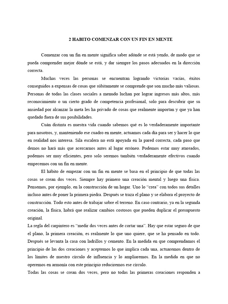 2 Habito Comenzar Con Un Fin en Mente | PDF | Mente