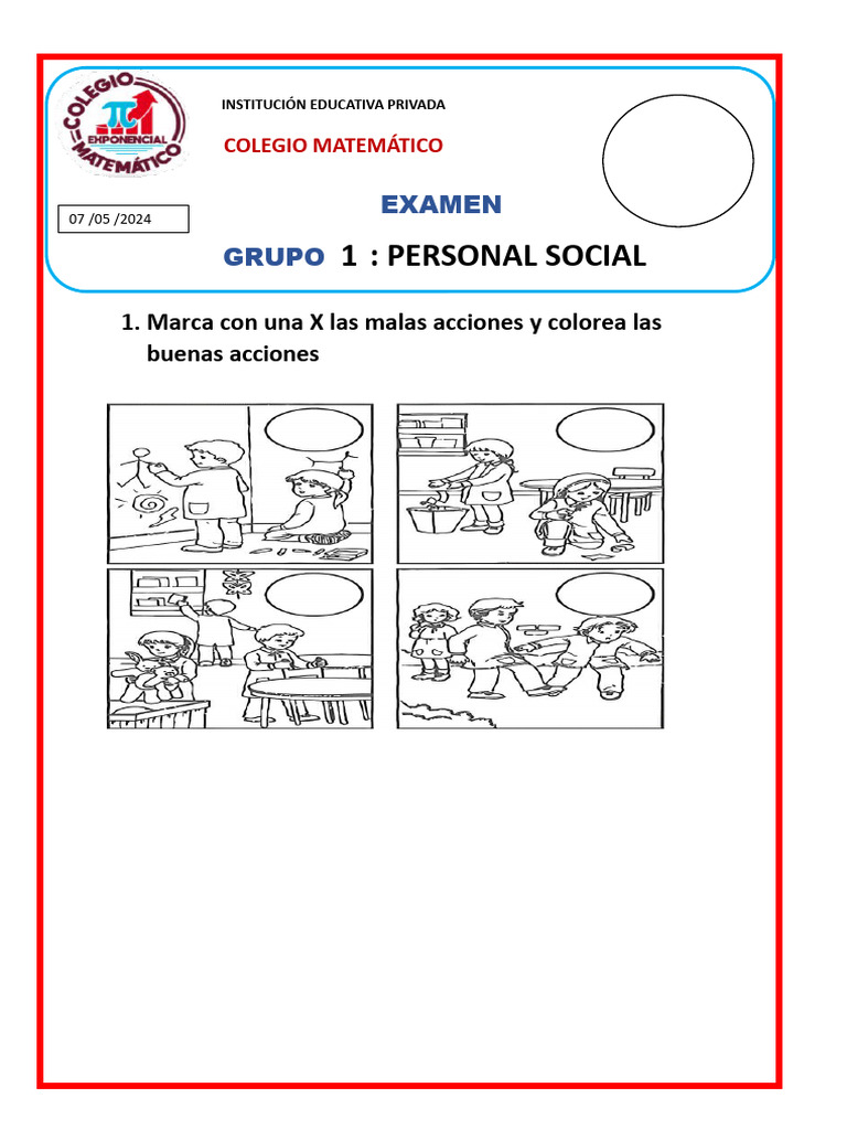 Examen de Personal Social 2024 | PDF | Relaciones personales, crianza y ...
