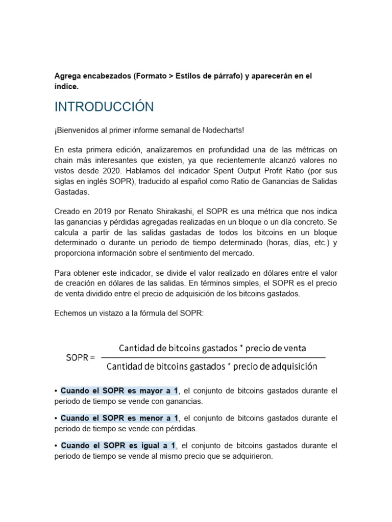 Análisis del SOPR en el Mercado Bitcoin | PDF | Tendencia del mercado |  Bitcoin