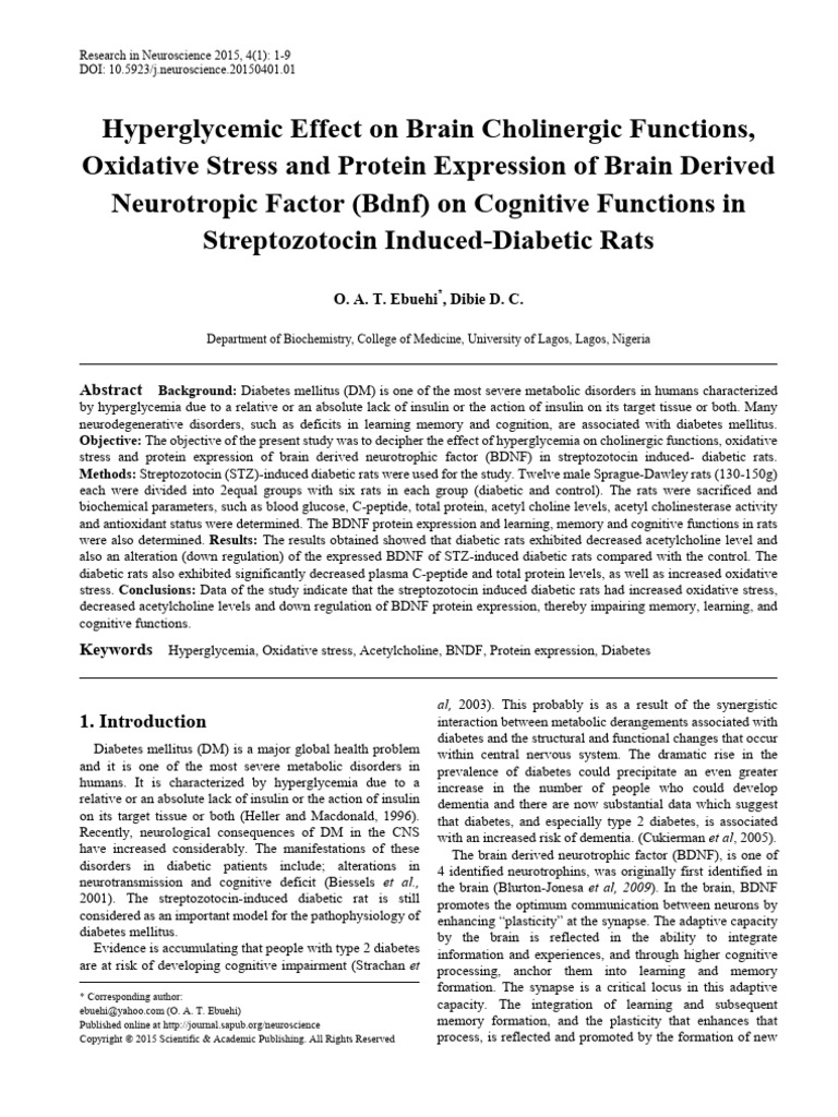View of Hyperglycemic Effect On Brain Cholinergic Functions, Oxidative Stress ...