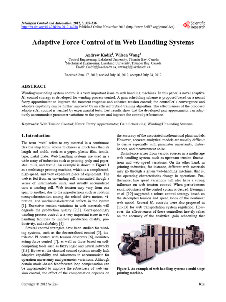 Adaptive Force Control of in Web Handling Systems | PDF | Technology ...