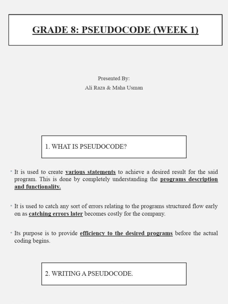Grade 8 - Pseudocode W1 L1 & L2 | PDF | Computer Programming ...