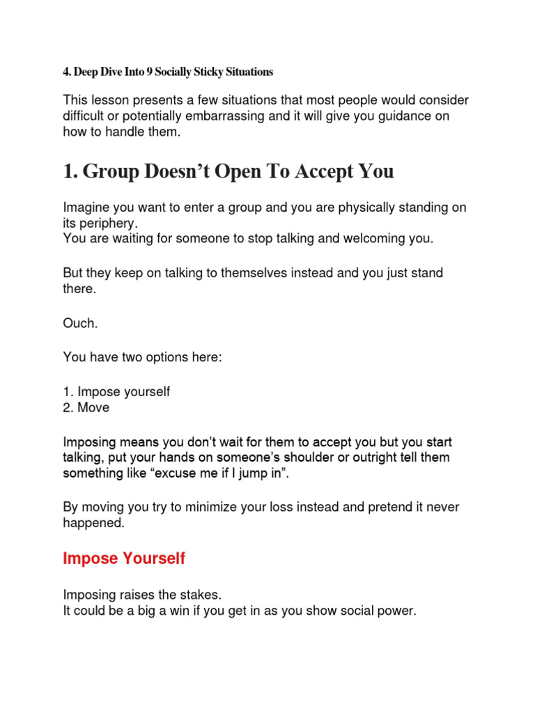 Deep Dive Into 9 Socially Sticky Situations | PDF | Jokes | Anger