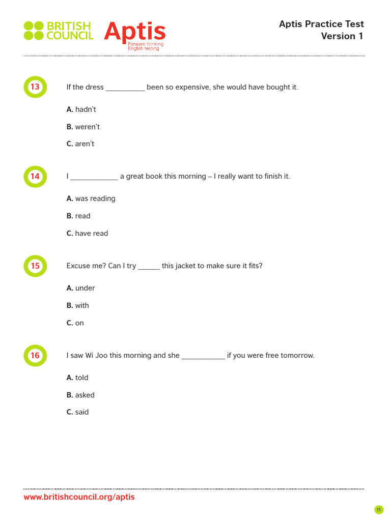 Aptis Practice Test Questions | PDF | Learning