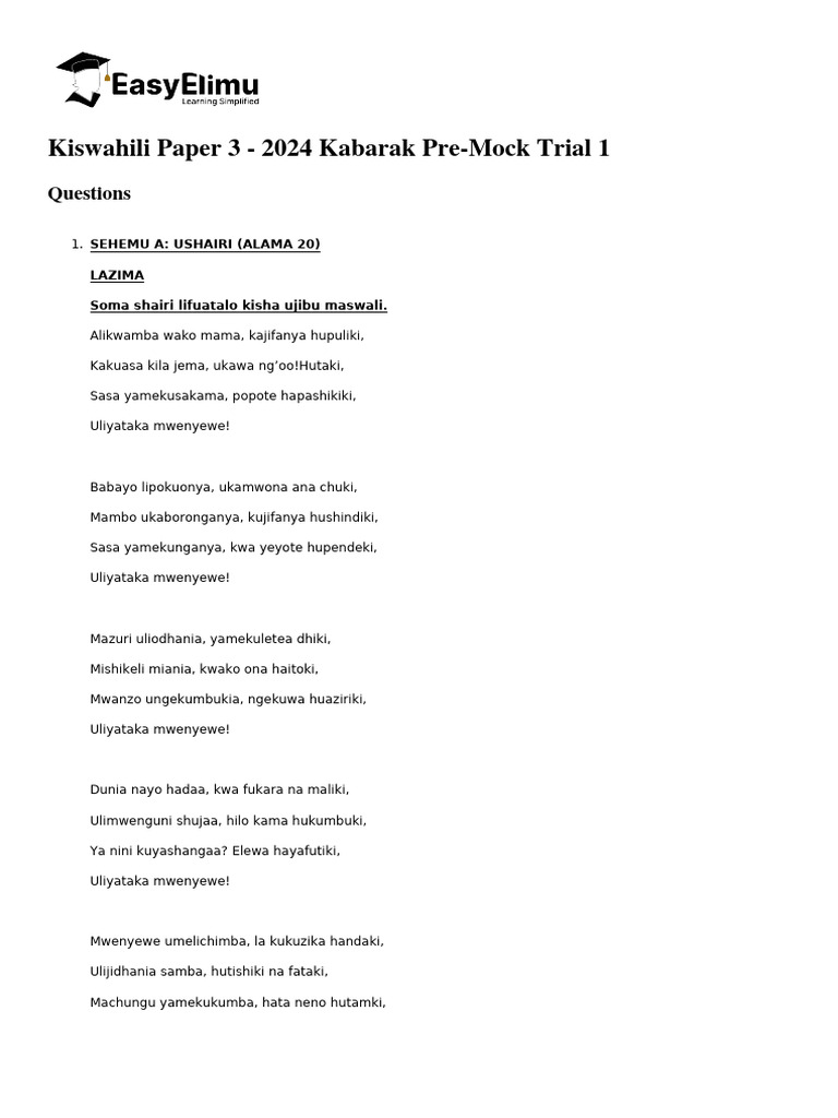 Kiswahili paper 3 2024 kabarak pre mock trial 1 440 pdf