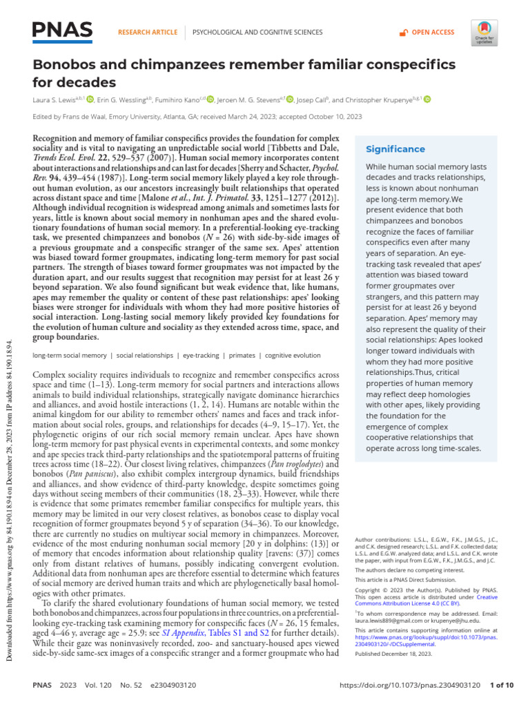 Lewis et al (2023) Bonobos and chimpanzees remember familiar ...