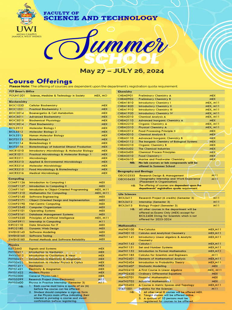 FST Summer School Course Offerings 2024 | PDF | Mathematics | Physics