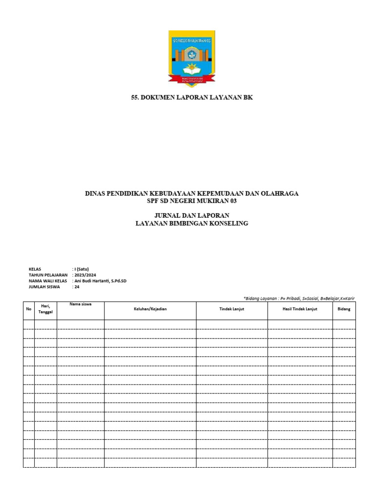 Laporan Bimbingan Konseling Kelas SD | PDF | Karier & Perkembangan ...