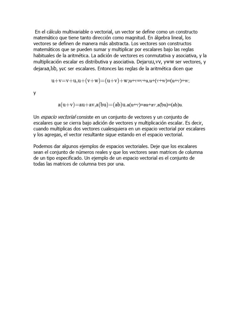Algebra Espacios Vectoriales Pdf Espacio Vectorial Escalar