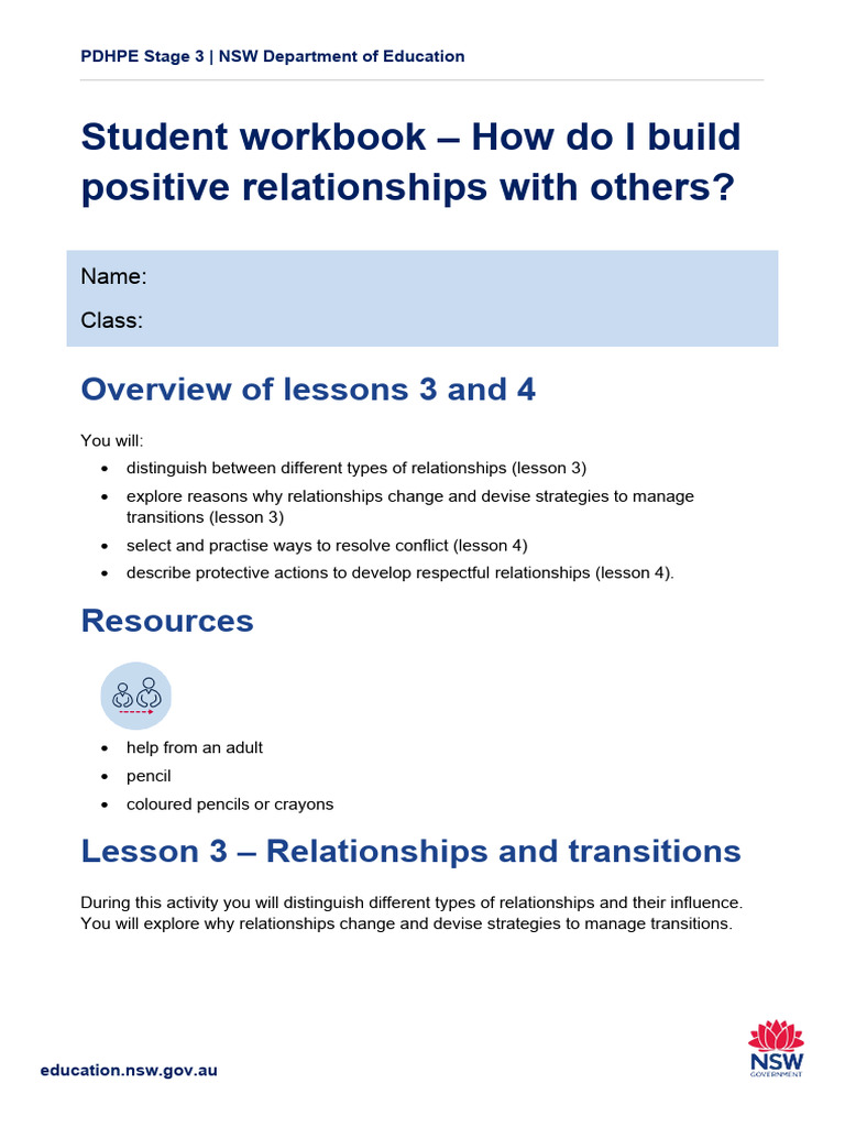 PDH Stage 3 Positive Relationships Student Workbook Lesson 3 4 | PDF ...