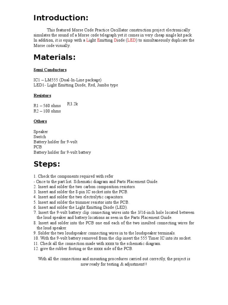 Build a Morse Code Practice Oscillator | PDF