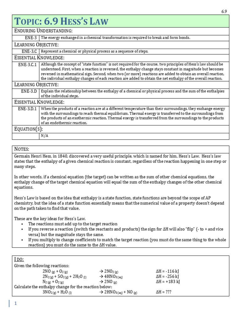 6 9 Hesss Law Student PDF Chemistry Chemical Reactions 6 9 Hesss Law Student PDF Chemistry Chemical Reactions