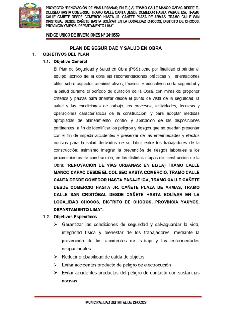 Plan de Seguridad y Salud en Obra | PDF | Lima | Riesgo