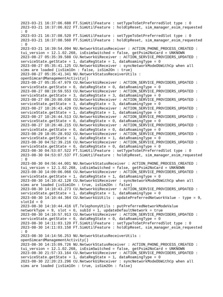 SIM Management and Network Status Logs | PDF | Computers | Technology ...