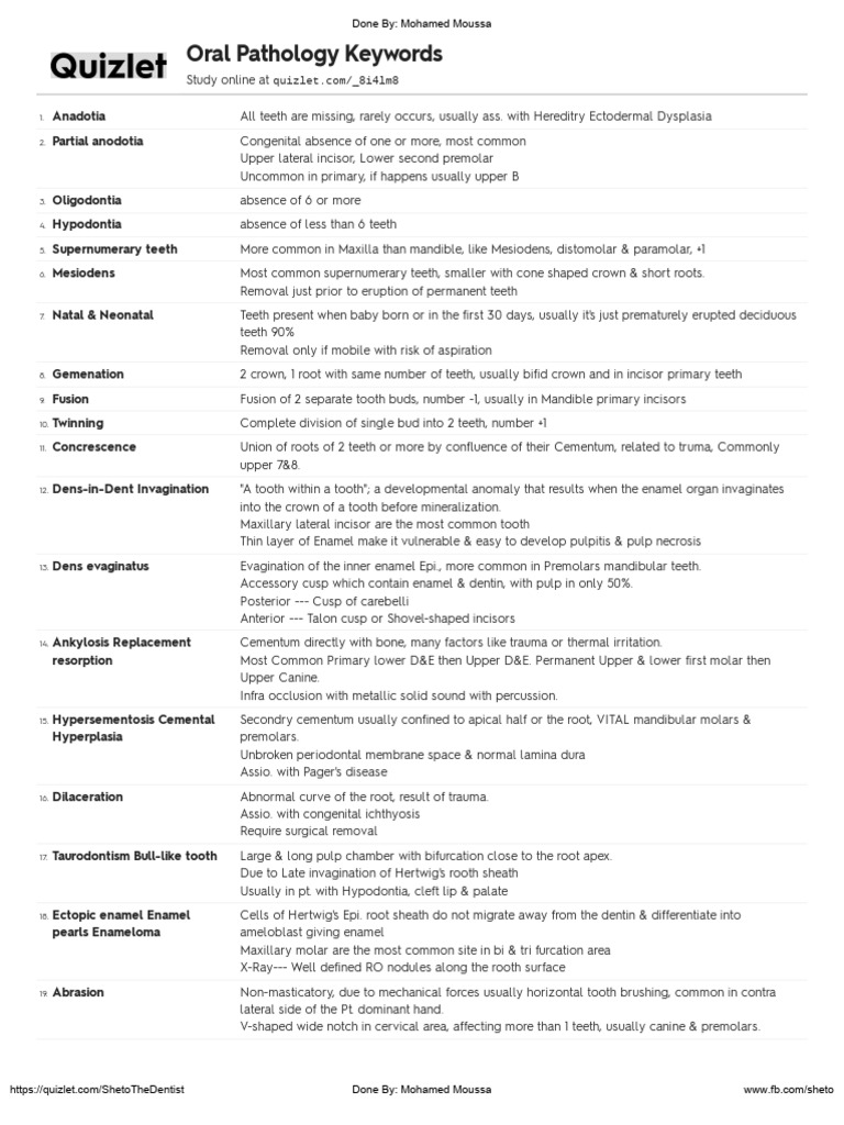 Oral Pathology Notes 1 | PDF | Human Tooth | Tooth Enamel