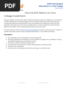 CALCULATE - Return On Your College Investment Activity