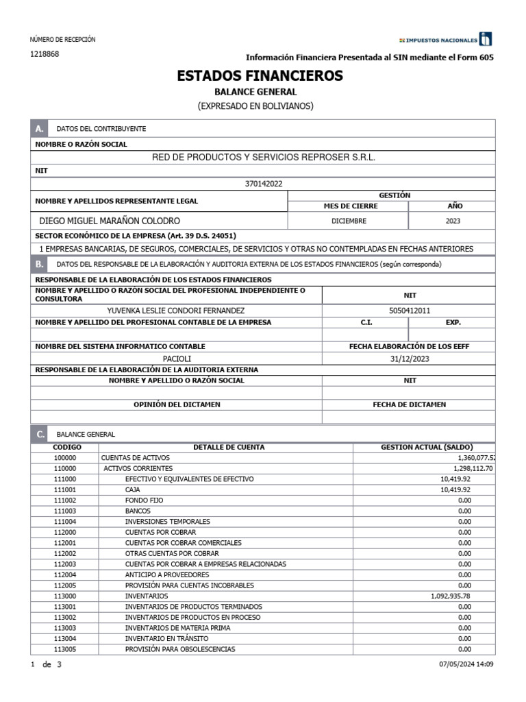 2023 12 Balance General | PDF | Contabilidad | Business