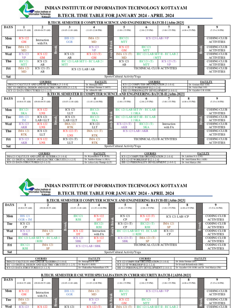 2024 B.Tech. Semester 2 Timetable - Jan-Apr 24 Adm 2023 01.01.24 1 ...