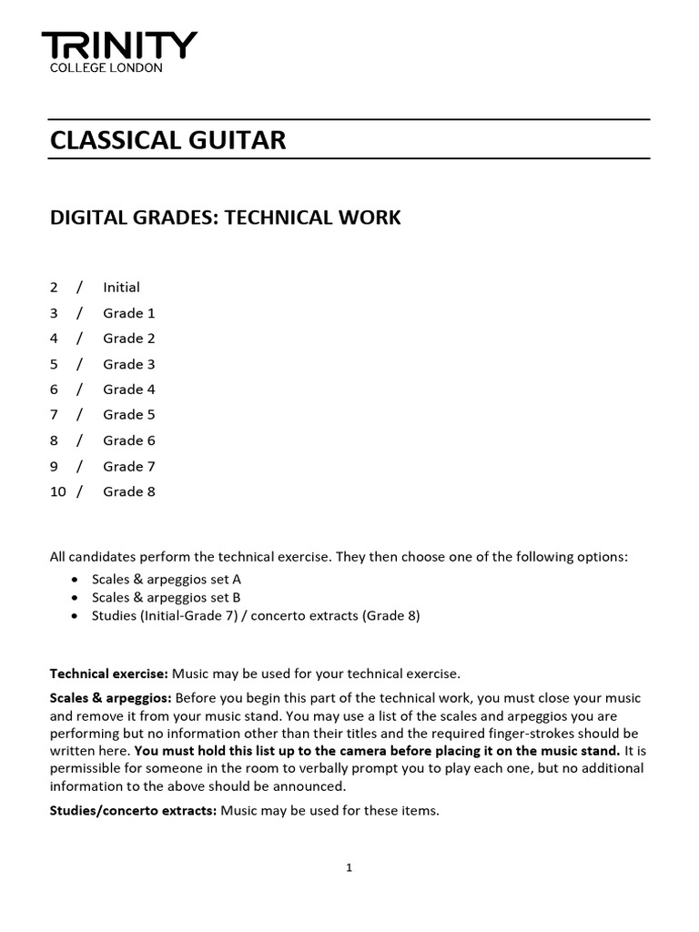 Classical Guitar Digital Grades Guide | PDF | Scale (Music) | Minor Scale