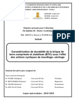 Caractérisation de Durabilité de La Brique de Terre Comprimée Et Stabilisée (BTC) Sous L'effet Des Actions Cycliques de Mouillage-Séchage