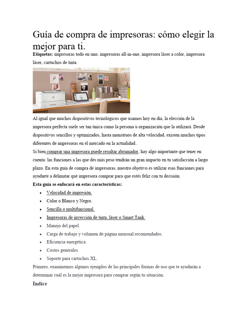 Guía De Compra De Impresoras Pdf Impresora Computación Fax