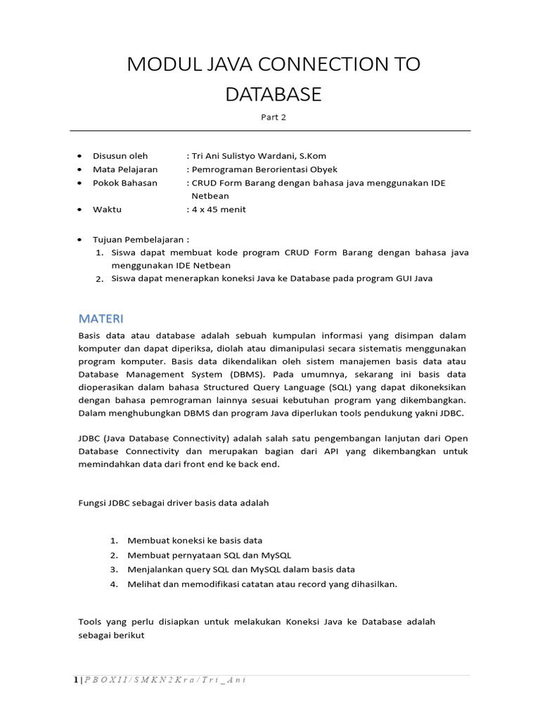 CRUD Form Barang dengan Java JDBC | PDF