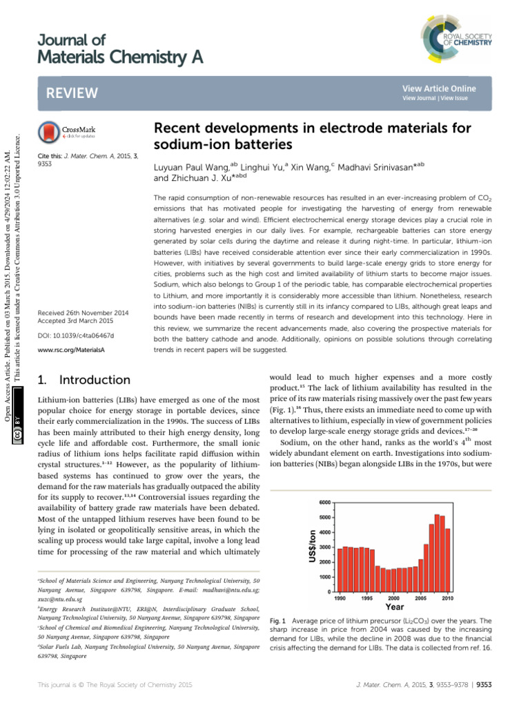 Recent Developments in Electrode Materials For Sodium Ion Batteries ...