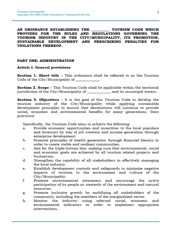 Tourism Code August1, 2019 | PDF | Tourism | Sustainability